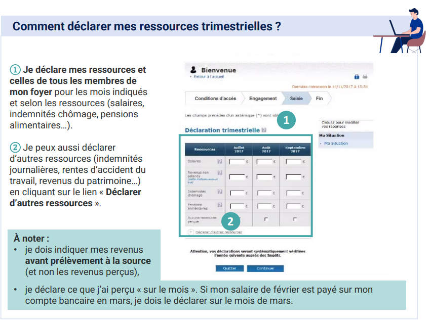 comment déclarer ses ressources trimestrielles caf